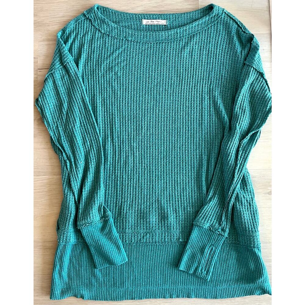 Free People We The Free Laguna Thermal Top Small Teal Waffle Knit Oversized